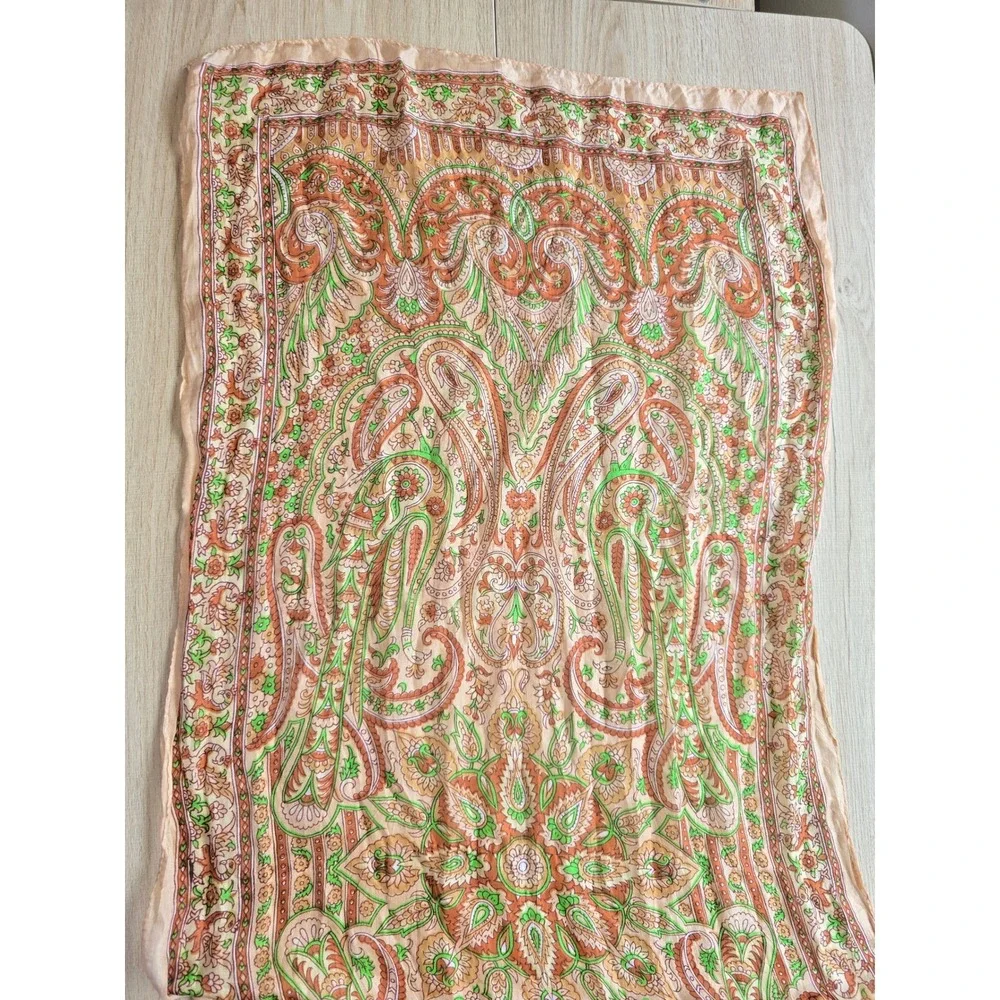 Vintage 100% Pure Silk Paisley Scarf Wrap – Made in India head scarf bohemian